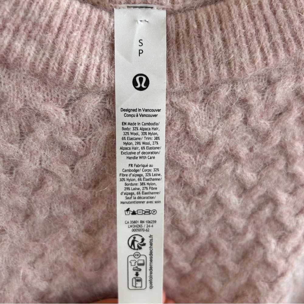 Lululemon Alpaca Wool Blend Cropped Sweater Pink Diamond Knit Size S - Picture 5 of 5